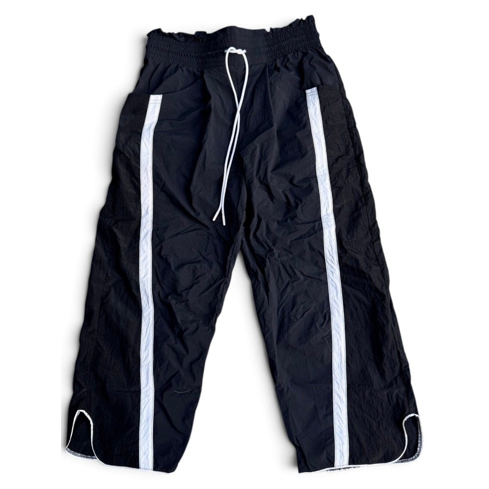 FP Movement Champ Is Here Pants Black Large Nylon Stripe Smocked Waist